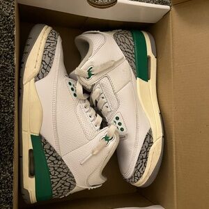 Jordan White and Green Sneakers with Gray Accents